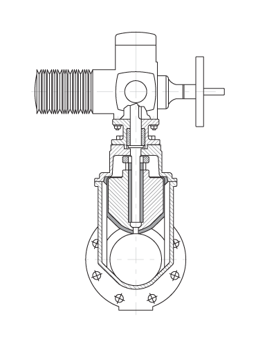 Артикул 104. Задвижка чугунная с обрезиненным клином с электроприводом Auma, PN10, DIN3202 F4