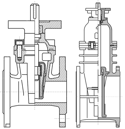 Артикул 102. Задвижка чугунная с голым штоком, PN10, DIN3202 F4, EPDM